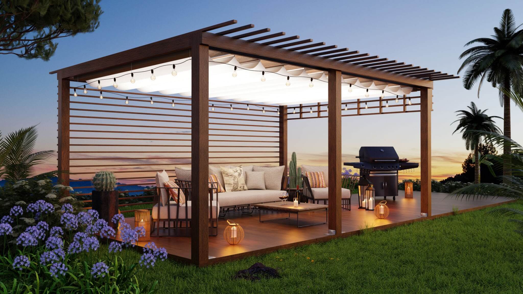 Custom aluminum pergola installation in Jacksonville, FL — hurricane-engineered with 25-year powder-coat finish