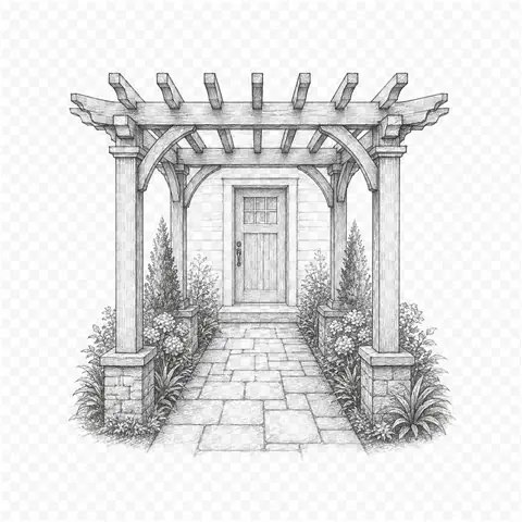 Pergola over a front entry walkway