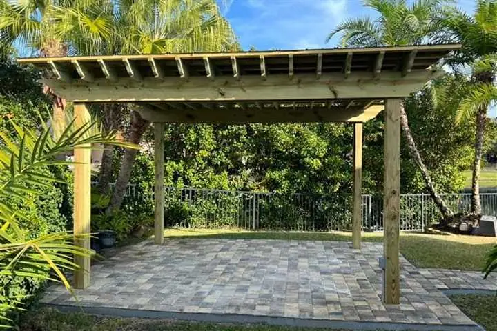 Finished pergola on a paver patio in Jacksonville, FL