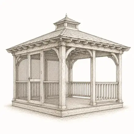 Open-rail or screened-in gazebo sketch