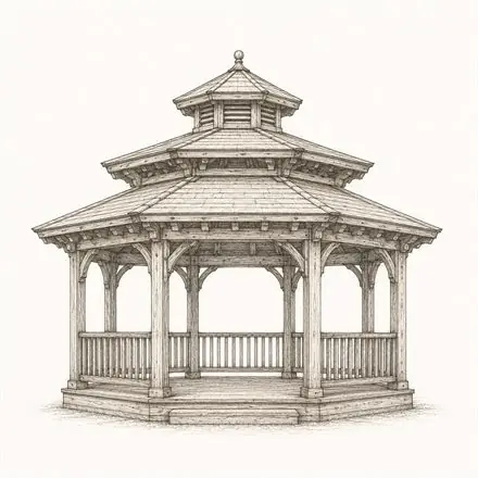 Single or double-tier roof gazebo sketch